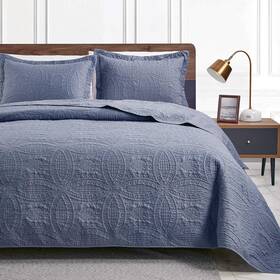 Lcus20qs01bg10696 Loves Cabin King Size Quilt Set 106 Inch X96 Coin Pattern Bluish Grey