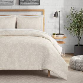 Lucky Brand 646760231768 Ava Floral Jacquard Duvet Cover Set - Beige Full/queen Size Luxurious B