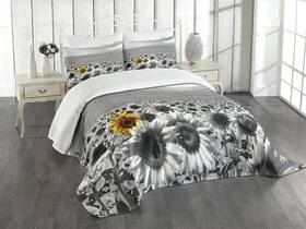 Lunarable 682042884736 Modern Bedspread Sunflower Field Black And White Single Yellow Flower Spring