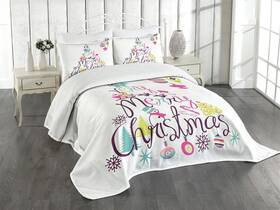Lunarable 682042902225 Christmas Bedspread Retro Style A Very Merry Xmas Wish Words Shaped Like Tre