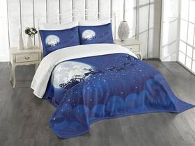 Lunarable 682042902683 Christmas Bedspread Mythical Santa Claus Over The Stars And Moon With Reinde