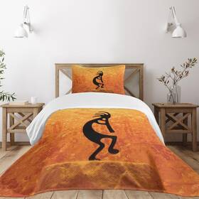 Lunarable 682043002368 Bedspread Kokopelli Character Print On Grunge Background Decorative Quilted