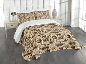 Lunarable 682099672652 Vintage Halloween Bedspread Witch Hat Cauldron Fall Queen Brown
