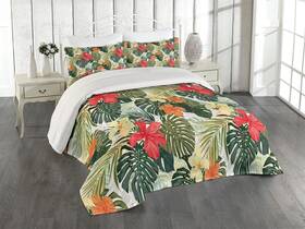 Lunarable 682099716387 Leaf Coverlet Set King Size Hawaiian Summer Tropical Island Vegeta