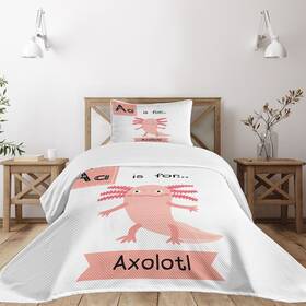 Lunarable 682100932614 Axolotl Bedspread Learning Alphabet Composition Vocabulary Themed P