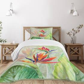 Lunarable 682301682974 Bird Of Paradise Bedspread Fine Art Style Painting Colorful Tropical Flora P