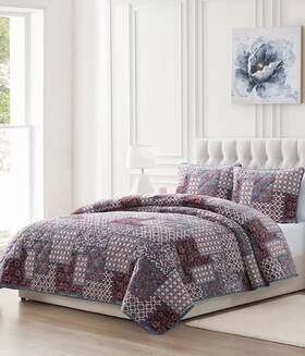 Lush 735732502866 Seventh Studio Seala Patchwork Plush 3-pc. Quilt Set Full/queen
