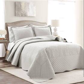 Lush D Cor 194938001731 Grey King Size Medallion Scallop Oversized Embroidered Bedspread Set