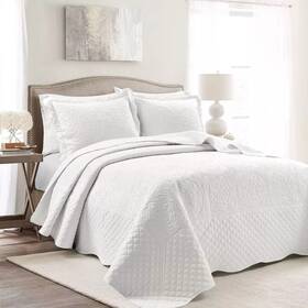 Lush D Cor 194938001762 New Decor White Queen Size Medallion Oversized Bedspread Embroidered