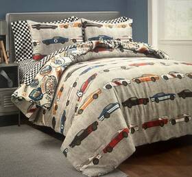 21t011793 Lush D Cor New Decor Race Cars Soft Reversible 7 Piece Quilt Set Full/queen Gray