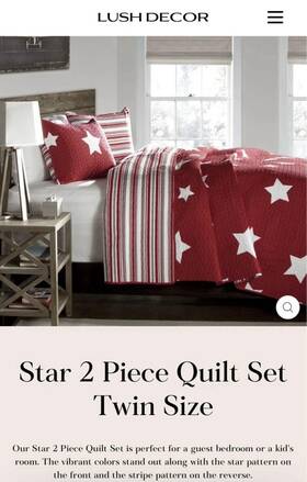 Lush D Cor 848742022757 Decor Star Quilt Reversible Striped Bedding Set With Sham Twin Red