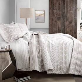 Lush D Cor 848742078242 New Decor 3pc King Size Hygge Geo Reversible Cotton Quilt And Sham Set