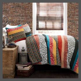 C21842p14000 Lush D Cor 3pc Full/queen Boho Stripe Quilt Set Turquoise/tangerine -