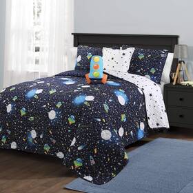Lush Decor 16t002769 Universe Reversible Quilt Twin Size 4 Piece Set Navy - Toddler Bedding Tw