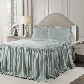 16t004015 Lush Decor Ravello Pintuck Ruffle Skirt Bedspread Set - Luxe 3 Queen Blue