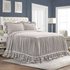 16t004758 Lush Decor Ella Vintage Chic Ruffle Lace Bedspread Light King Gray