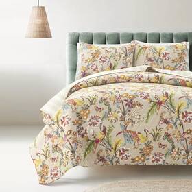 16t005080 Lush Decor Dolores Reversible Cotton Quilt King Size 3 Piece Set Neutral &mul