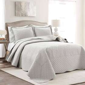 16t005881 Lush Decor Bedding Set Full/queen 102 Inch X88 Medallion Scallop 3-piece Gray