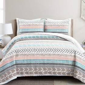 16t005891 Lush Decor Geometric Reversible Quilt Set - 100% Cotton All-season Full/queen 3-piece
