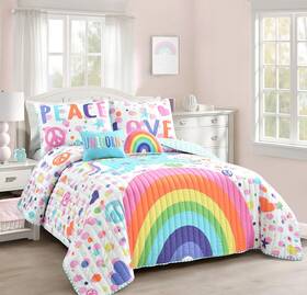 16t006084 Lush Decor Unicorn Rainbow 5 Piece Quilt Set Full/queen White Full &