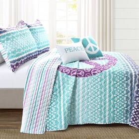 16t006094 Lush Decor Peace Ombre Reversible 5 Piece Quilt Set Full/queen Purple Blue