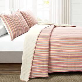 16t007633 Lush Decor Tracy Stripe Boho Kantha Pick Stitch Woven Cotton Quilt/coverlet 3 Piece Full