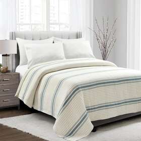 16t007643 Lush Decor Quilt/coverlet 90 Inch X104 King Polyester Striped Multi-colored Blue
