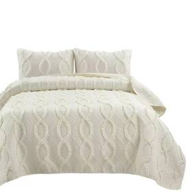 16t007864 Lush Decor Avon Textured 3 Pcs.king Ruffle Quilt Set Color Ivory Nip