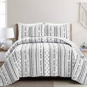 Lush Decor 194938001472 Black/white Hygge Stripe 3 Piece Quilt Set Full/queen