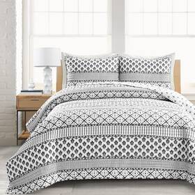 Lush Decor 194938001526 Monique Stripe 3 Piece Quilt Set King Black