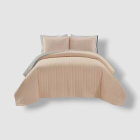 Lush Decor 194938001595 Pink/gray Soft Stripe Solid Reversible Quilt 3pc Set Full/queen
