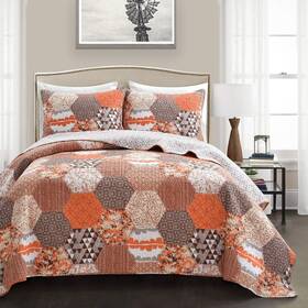 Lush Decor 194938005531 Briley 3 Piece Quilt Set Full/queen Tangerine