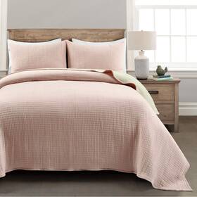 Lush Decor 194938013291 Solid Kantha Pick Stitch Yarn Dyed Cotton Woven 3 Piece Quilt/coverlet Set F