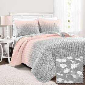 Lush Decor 194938014090 Glitter Ombre Metallic Print 2 Piece Quilt Set Twin Blush And Gray