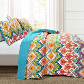 Lush Decor 194938017602 Boho Chevron 3 Piece Quilt Set Full/queen Turquoise