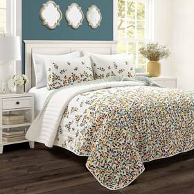 Lush Decor 194938025904 Boho Botanical Leaf Reversible 3 Piece Quilt Set Full/queen Turquoise And Tan