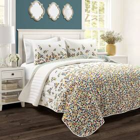 Lush Decor 194938025911 Boho Botanical Leaf Reversible 3 Piece Quilt Set King Turquoise And