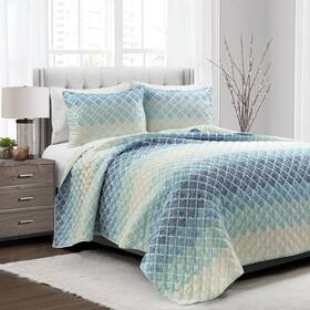 Lush Decor 194938026604 Medallion Ombre Reversible Oversized 3 Piece Quilt Set Full/queen Blue And Navy