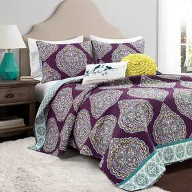 Lush Decor 194938030229 Harley Reversible King Queen Size 5 Piece Set Purple And Turquoise - Boho Beddi