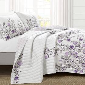 Lush Decor 194938030595 Tanisha Reversible Floral Quilt Set 5 Piece Full/ Queengray And Purple Elegant