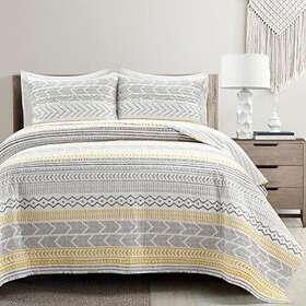 Lush Decor 194938037068 Hygge Geo Pattern Striped 3 Piece Quilt Bedding Set Full/queen Yellow
