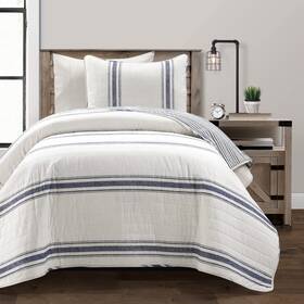 Lush Decor 194938044684 Farmhouse Stripe Reversible Cotton 2 Piece Quilt Set Twin-xl Navy