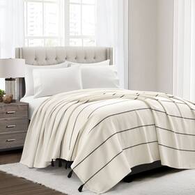 Lush Decor 194938046848 Farmhouse Boho Stripe Woven Tassel Yarn Dyed Cotton Coverlet King Ivory And B