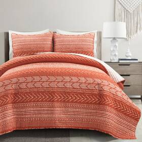 Lush Decor 194938062183 Hygge Geo Pattern Striped 3 Piece Quilt Bedding Set Full/queen Burnt Orange