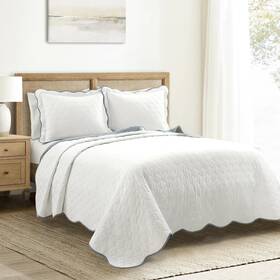 Lush Decor 194938069915 Coastal Chic Scalloped Edge Reversible Cotton Quilt 3 Piece Set King/califor