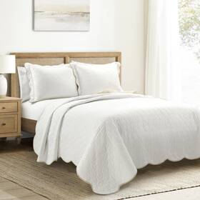 Lush Decor 194938069939 Coastal Chic Scalloped Edge Reversible Cotton Quilt 3 Piece Set King/califor