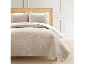 Lush Decor 194938070959 Embroidered Leaf Cotton Quilt Set Neutral And White Full/queen