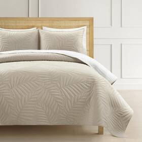 Lush Decor 194938070966 Isla Embroidered Leaf Reversible Cotton Quilt Neutral/white 3 Piec