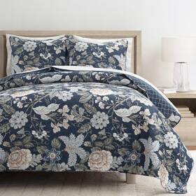 Lush Decor 194938071086 Sydney Reversible Cotton Quilt Navy/multi 3 Piece Set Full/queen - Soft Light