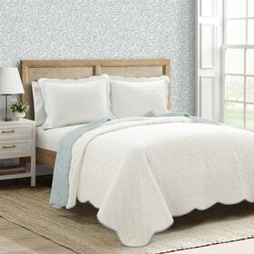 Lush Decor 194938071536 Coastal Chic Scallop Edge Reversible Cotton Quilt Blue/white 3 Piece Set Full